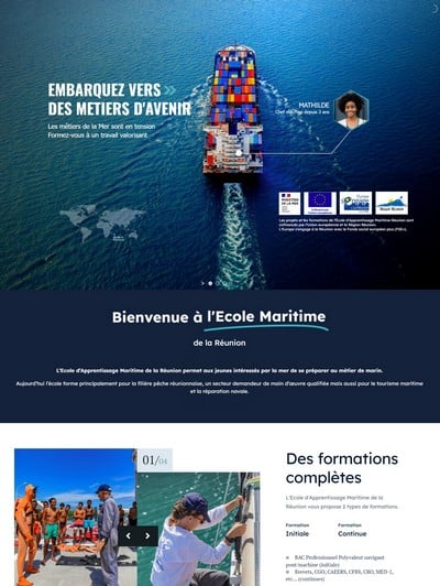 Page d'accueil du site de formation de l'Ecole maritime de la réunion