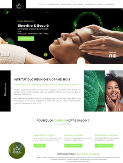 Page d'accueil du site internet pour un institut de beauté à Saint Pierre de la réunion .